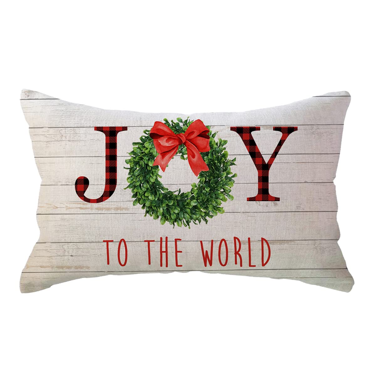 Joy to The World Throw Pillow Covers 12x20 Inches with Wreath Winter Christmas Holiday Decoration Farmhouse Decorative Rectangular/Lumbar Pillowcase for Sofa/Couch/Porch