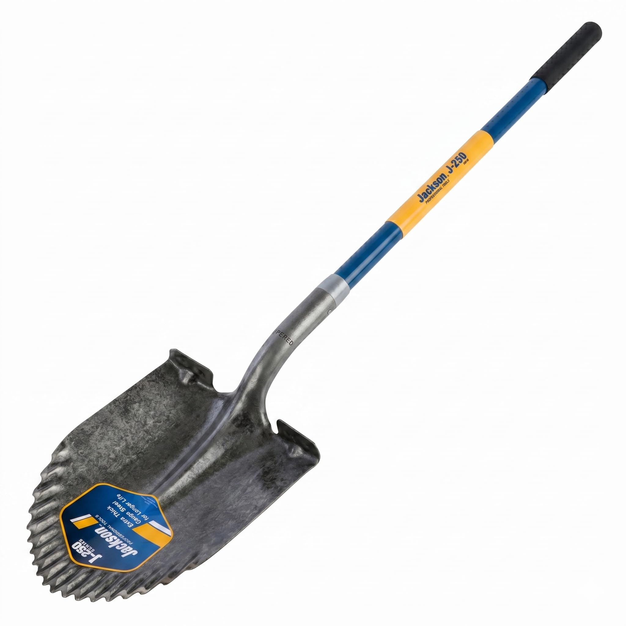 Jackson Original Spatenschaufel mit Wellenschliff – Gehärteter Kohlenstoffstahl, Schwanenhalsform & Trittschutz – Ergonomischer 120 cm Fiberglas-Stiel & Soft-Griff – Profi Spatenschaufel