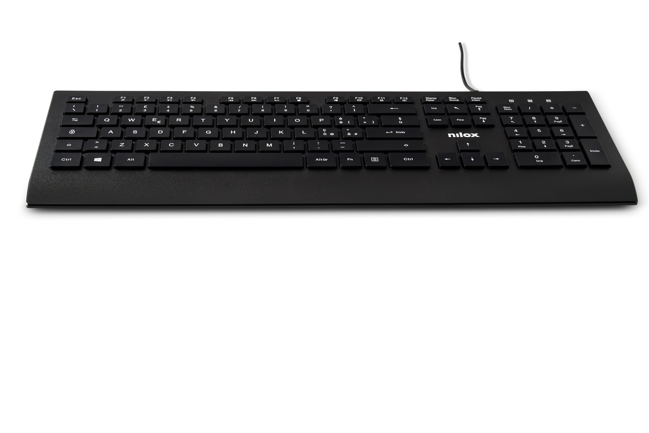 Nilox NXKBIT000014 USB Keyboard Lightweight and Compact with Italian Layout Wear-Resistant Cable 1.5m Black Keyboard Compatible with Windows, Linux and Mac