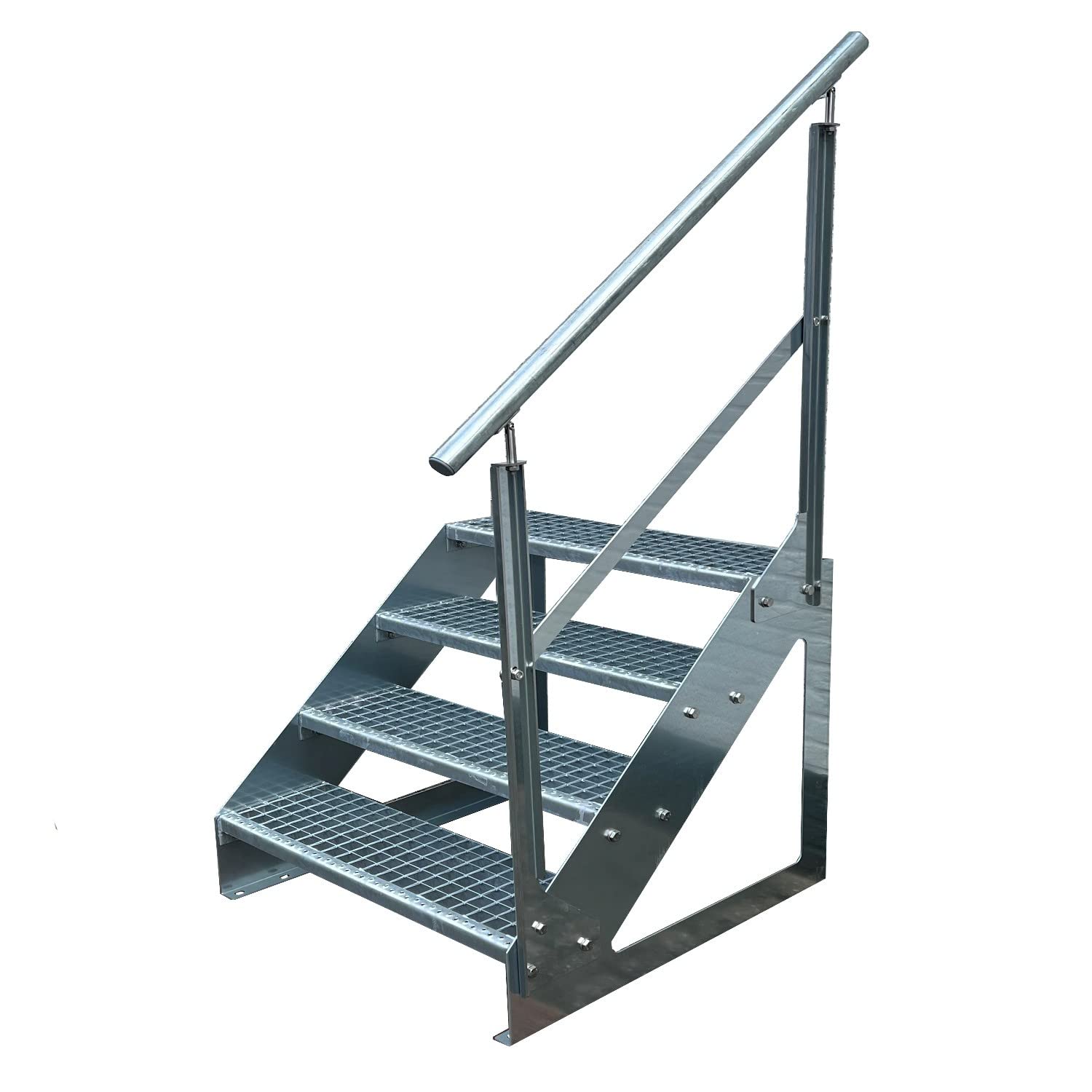 Scale con griglia in acciaio Premium 4 Gradini Scala autoportante Completamente zincata con ringhiera a destra - Dimensioni (L x L x H) 82cm x 80cm x 76cm