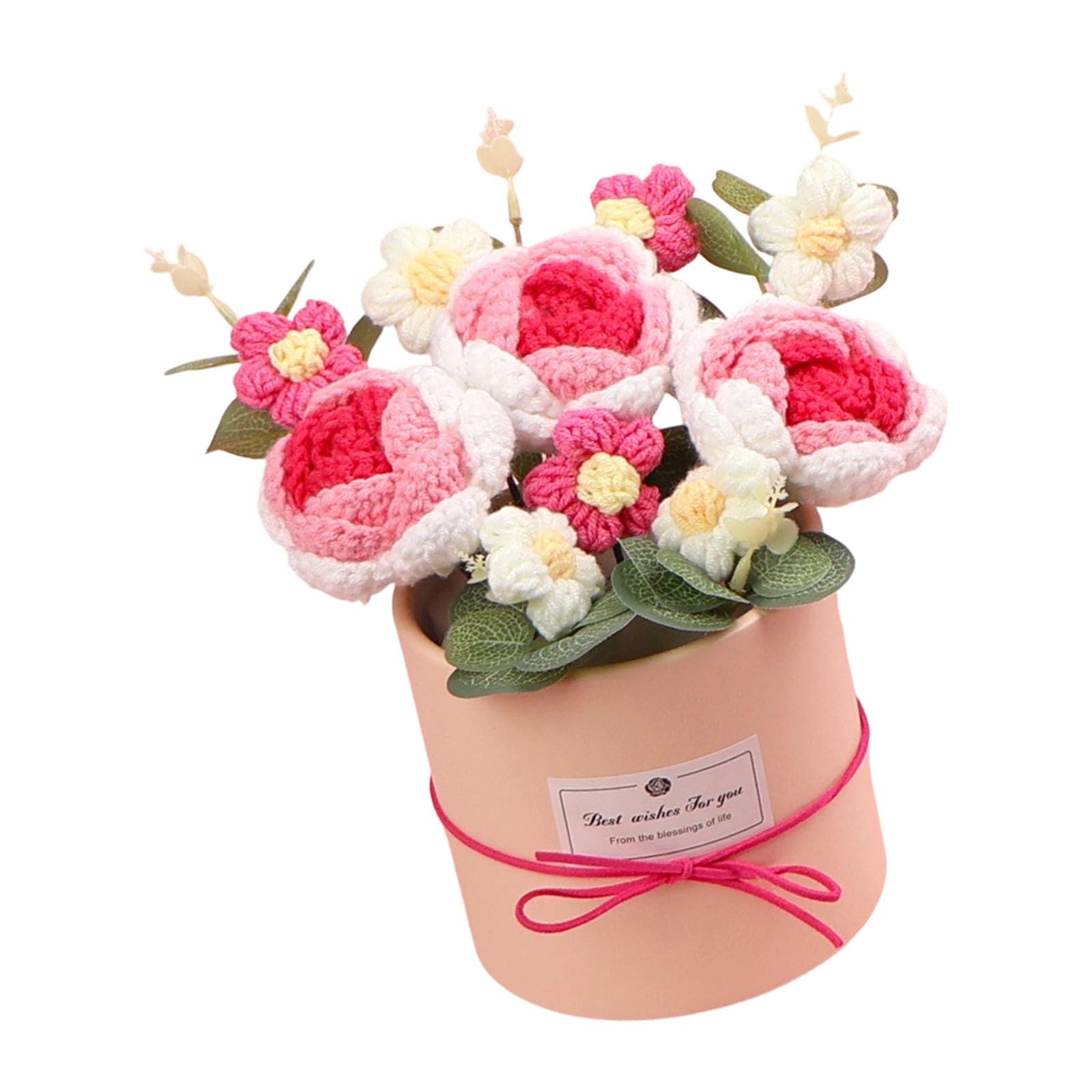 PANGBOER Rose Flower Bouquets in Decorative Container for Teacher Day Mother Day Present Home Floral Arrangement Woolen Rose