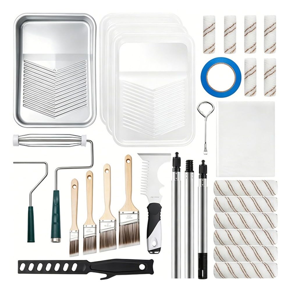 28er Pack Farbroller-Set Professionelles Pinselset, für Innenräume, Wände, Decken