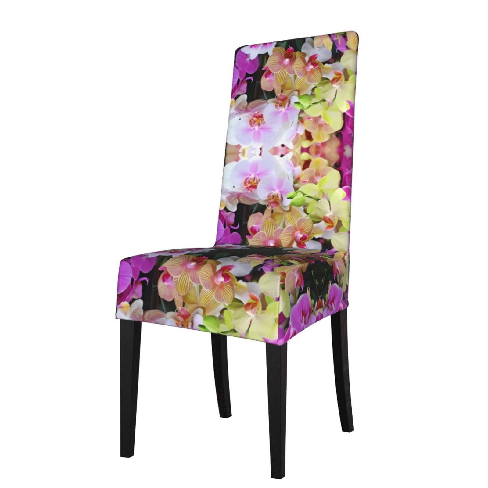 HJFCZH orchids Prints Dining Chair Throw Covers – Stretchable Polyester-Spandex Fabric for Elegant Home & Event Decor - Universal Fit & Easy Care