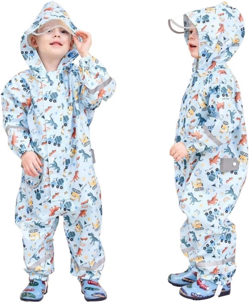 Toddler Kids Rain Suit with Hood - Waterproof Coverall One Piece for Kids (1-9 Years)