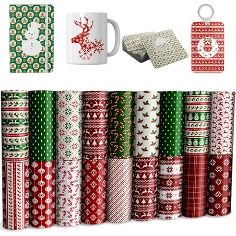 Lucky Goddness Christmas Infusible Transfer Ink Sheets,Snowman Red Green for Cricut Mug Press,Heat Press Machine for T-Shirts Mug Bag,Orange Black 16 Sheets 4.5"x 12" Cover