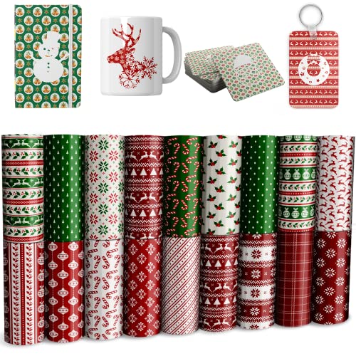 Lucky Goddness Christmas Transfer Sheets,Snowman Red Green for Mug,Heat Press Machine for T-Shirts Mug Bag,Orange Black 16 Sheets 4.5"x 12"