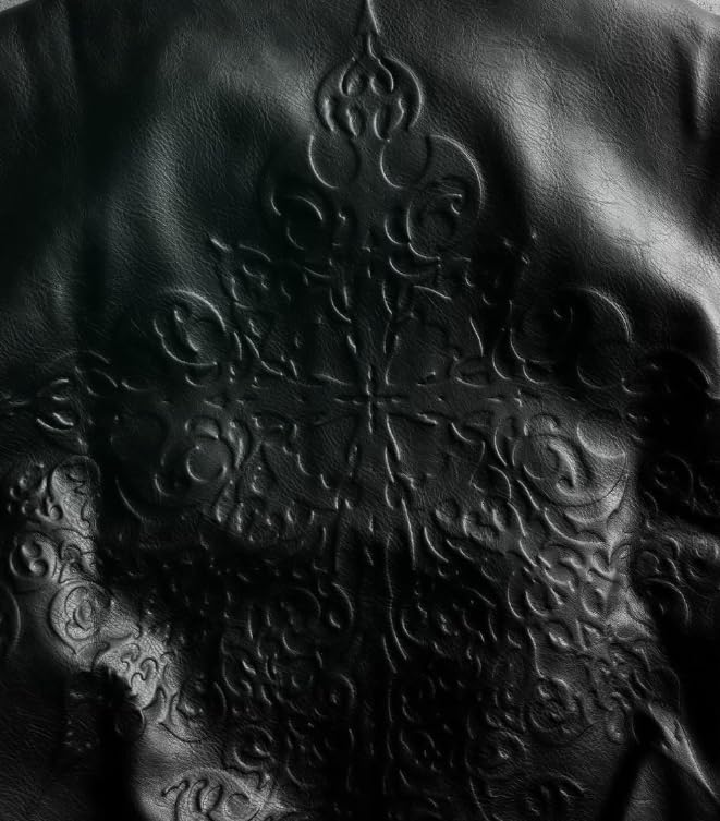Image of Stygian Emboss Jacket, Black Leather, Embossed Design, Zip Front with Studded Cuffs