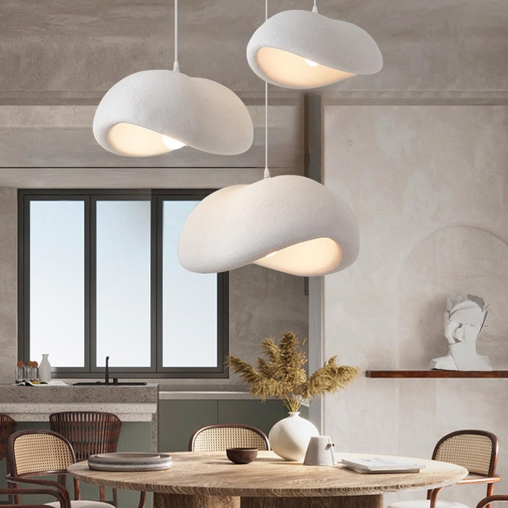 Wabi-Sabi Hängeleuchte Pendellampe E27 Moderner Japanischer Stil Höhenverstellbar Für Esstisch Esszimmer Wohnzimmer Schlafzimmer Küche Café Flur Weiß Vogelnest Design Kreativ Kronleuchter(30+40+