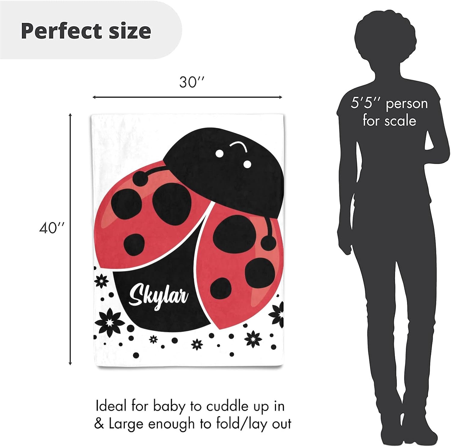Ladybird Personalized Receiving Baby Blankets for Girls Boys Kids with Name,Customized Swaddle Blankets Gift for Newborn Crib Infants 30x40 Inches