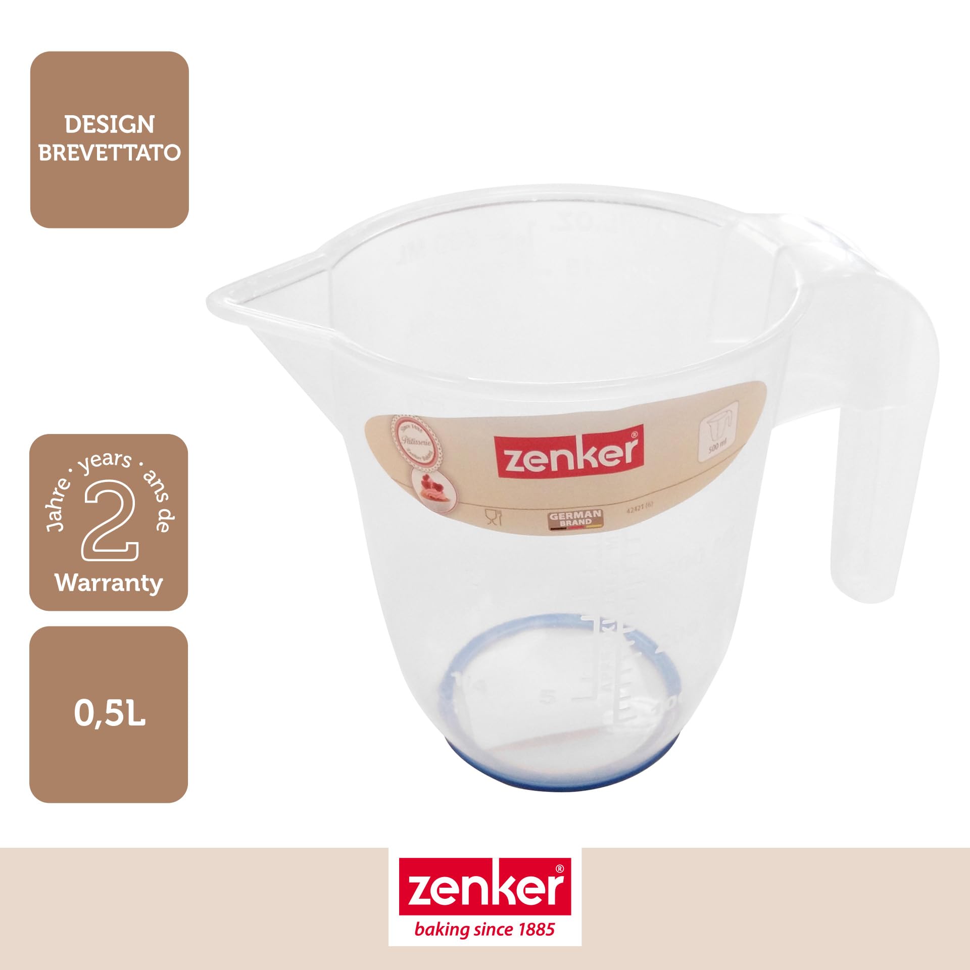 Zenker Caraffa graduata da 0,5 litri in plastica alimentare con scala di misurazione precisa, Caraffa in plastica resistente al calore, adatta a fruste elettriche, lavabile in lavastoviglie