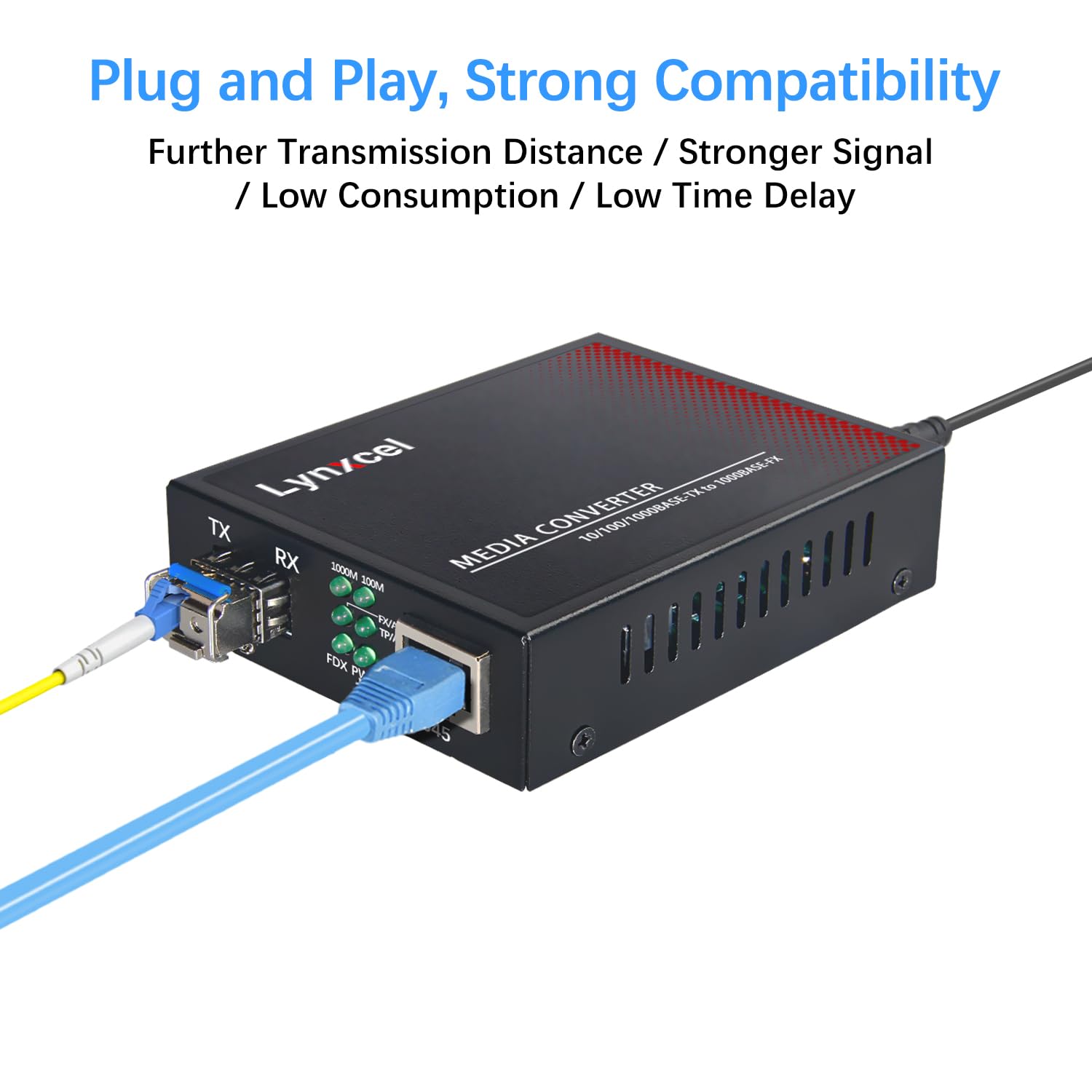Convertisseur de média fibre Gigabit vers Ethernet, convertisseur de médias fibre monomode avec 2 modules Bidi SFP SMF LC, 10/100/1000Base-TX vers 1000Base-FX SFP vers RJ45, jusqu'à 20 km
