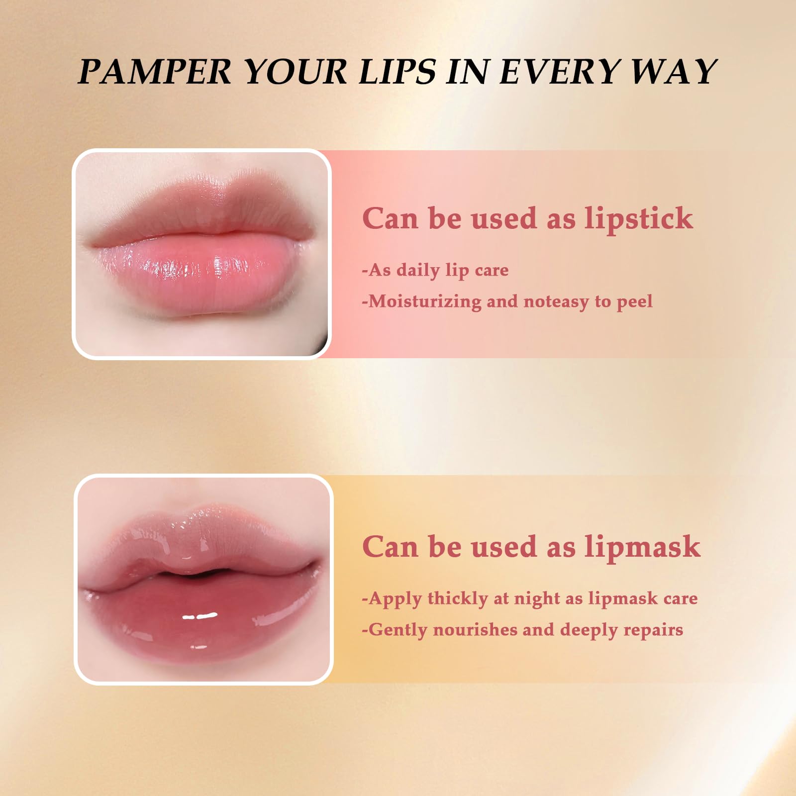 Transferproof Colour Changing Lipstick, Long Lasting 24H Lipstick, Moisturizing Glossy Tinted Lip Gloss with Gold Foil - Image 3