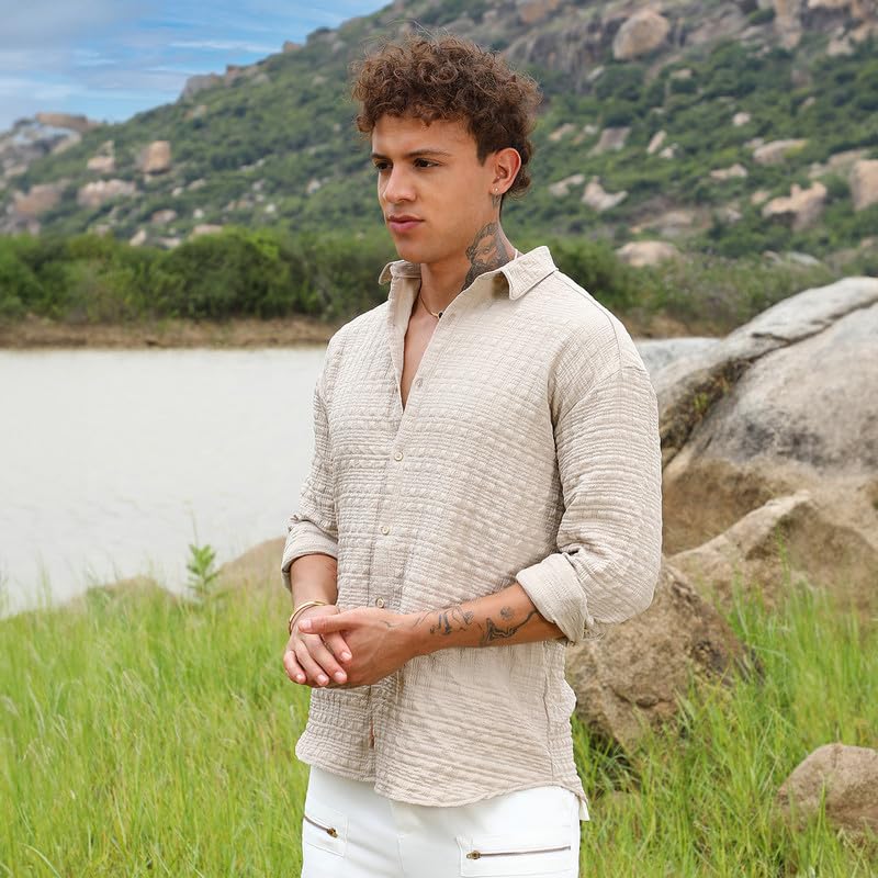 Image of CAHOOT Men's Solid Utility Shirt | Casual Wear | Spread Collar | Long Sleeve | Button Closure | Shirt Crafted with Comfort Fit for Everyday Wear