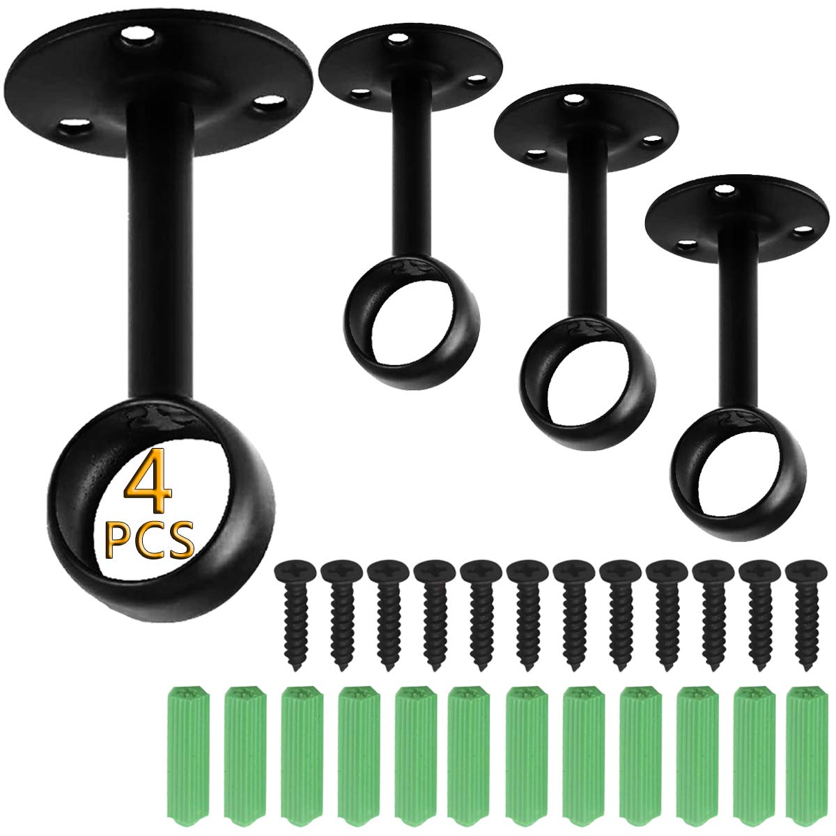 Buy N/W 4 Pack Wood Curtain Rod Holder, Black Curtain Rod , Heavy Duty