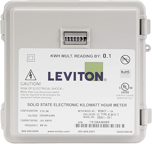 Miniatura 5 de Leviton MO240-1W Contador mecánico de montaje en superficie al aire libre 120208240V 2P3W 100A con kit de mini medidor de 2 núcleos divididos CTs