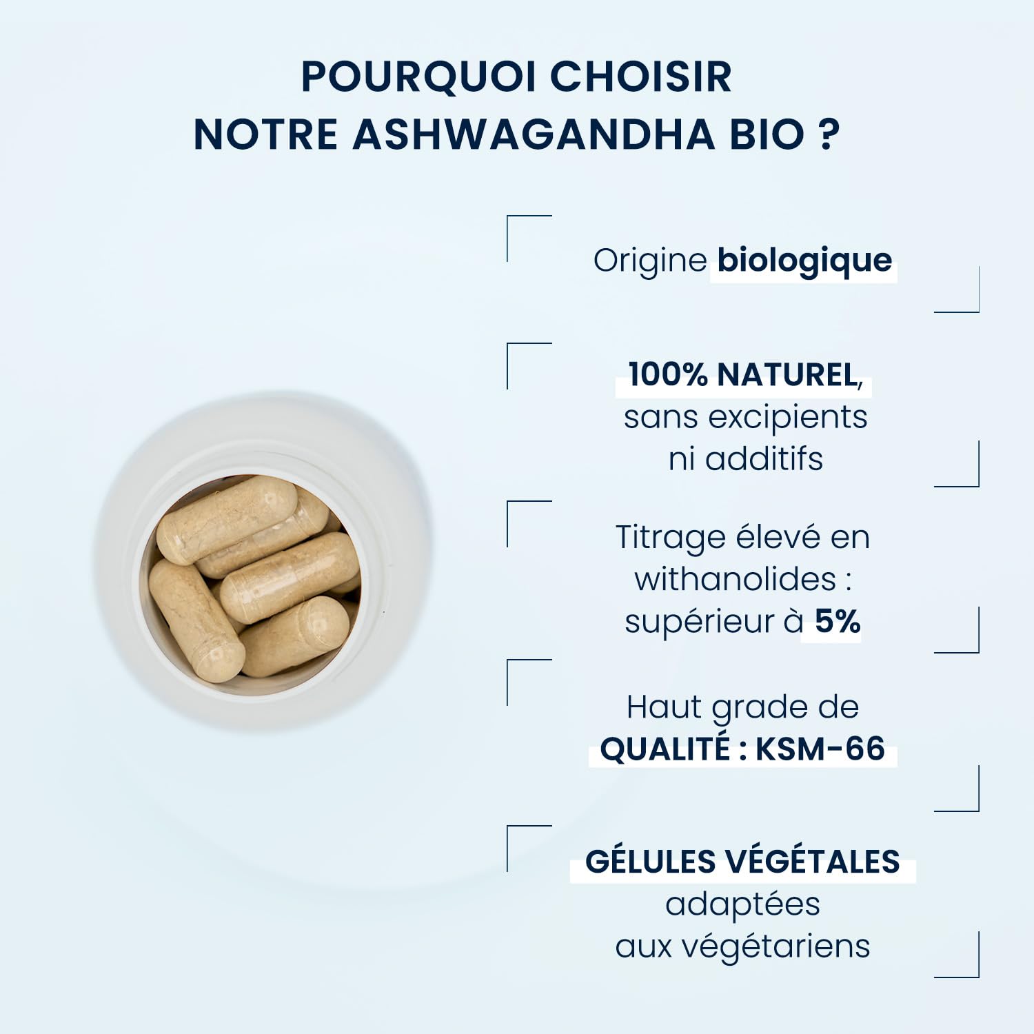 Ashwagandha BIO KSM-66 - Haute Concentration - Withanolides 5% - Stress, Énergie & Sommeil - Complément Alimentaire Naturel - Plante Adaptogène - 60 Gélules (1 à 2 mois) - Dynveo