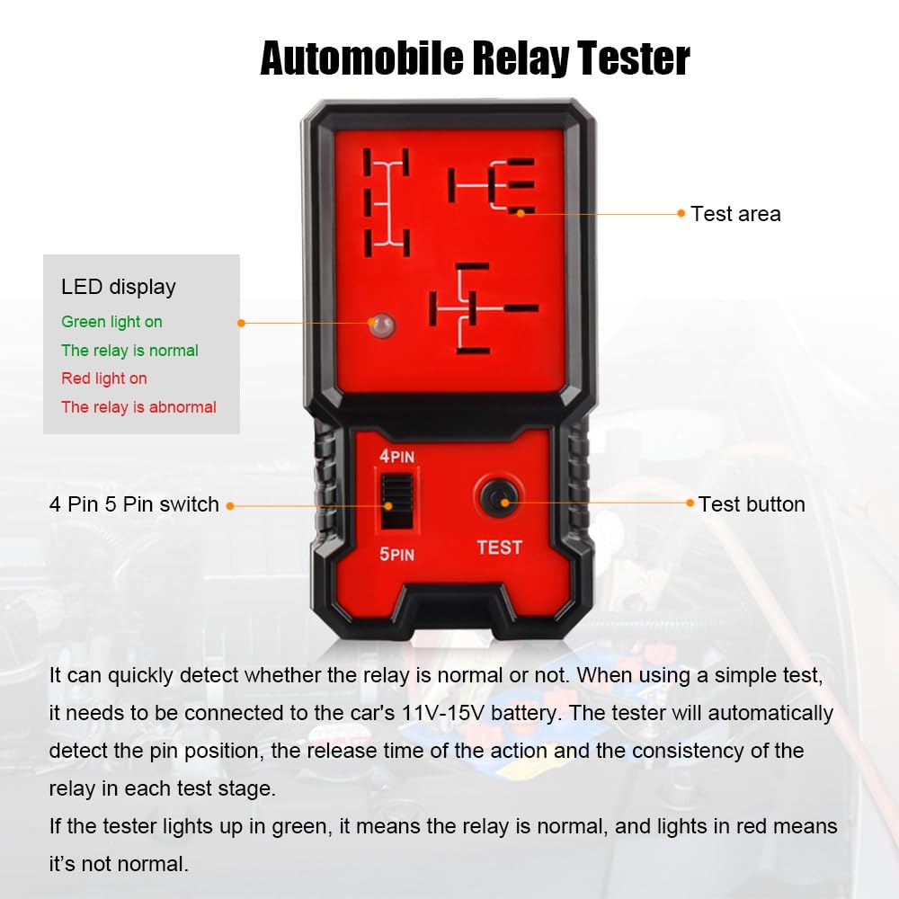 Greluma 1 Pièce Testeur de relais de voiture,vérificateur de relais électronique 12 V,testeur de batterie de voiture avec clips pour réparation automatique,outil de diagnostic de relais de voiture
