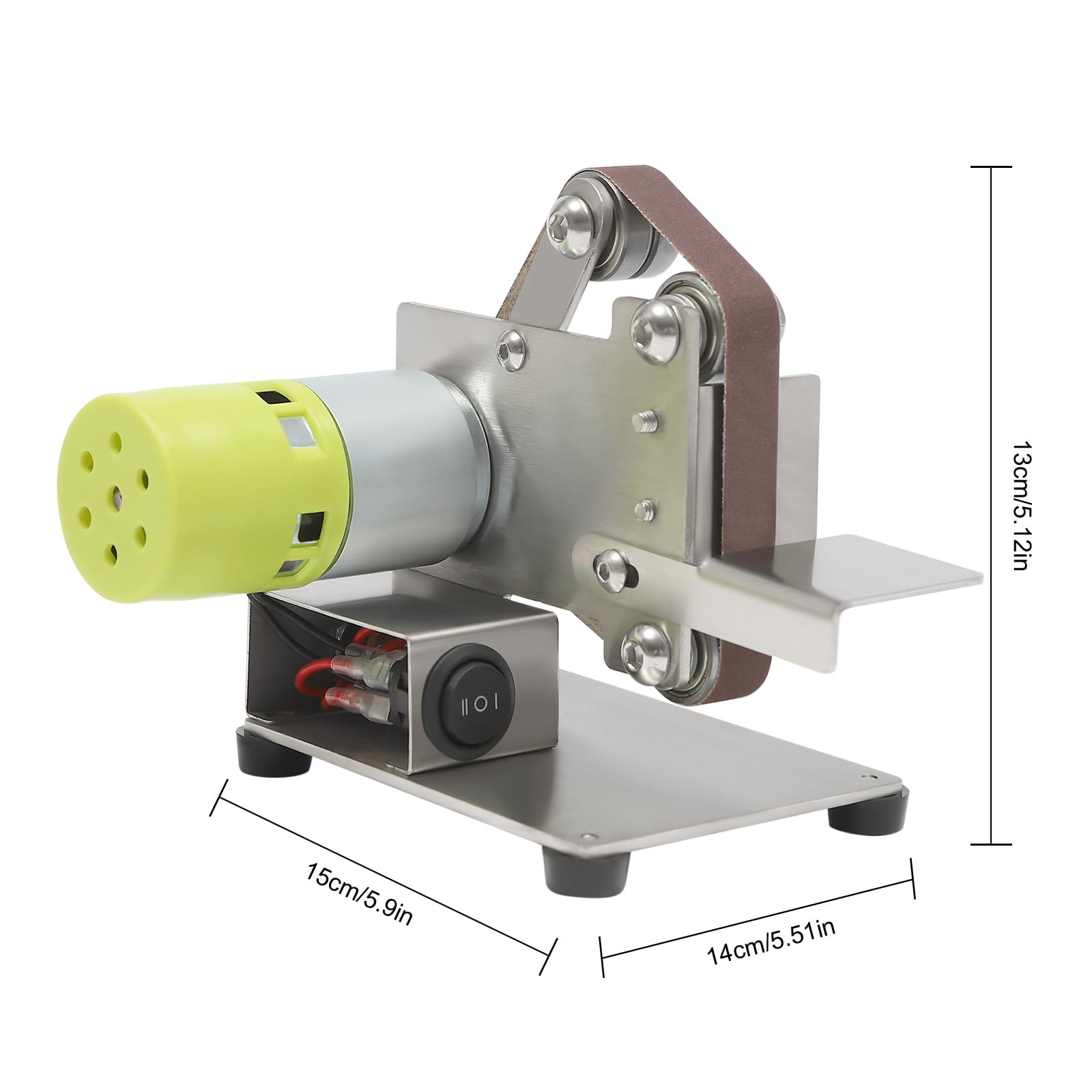 Lijadora de banda, 150 W, minilijadora de banda con 10 bandas de lijado, 10000 rpm, lijadora de pulidora de bricolaje, alimentación ajustable de 7 velocidades+llave inglesa de 3 piezas