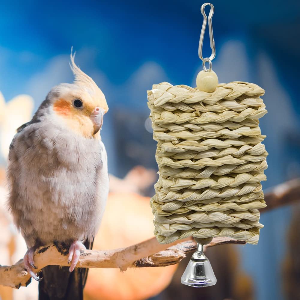 ArinkO Juguete para Masticar con Forma de Casco de maíz Natural, de Madera, para pájaros, Loros, Columpio, Escalada y mordida con Campana, Juguete para Colgar en Jaula