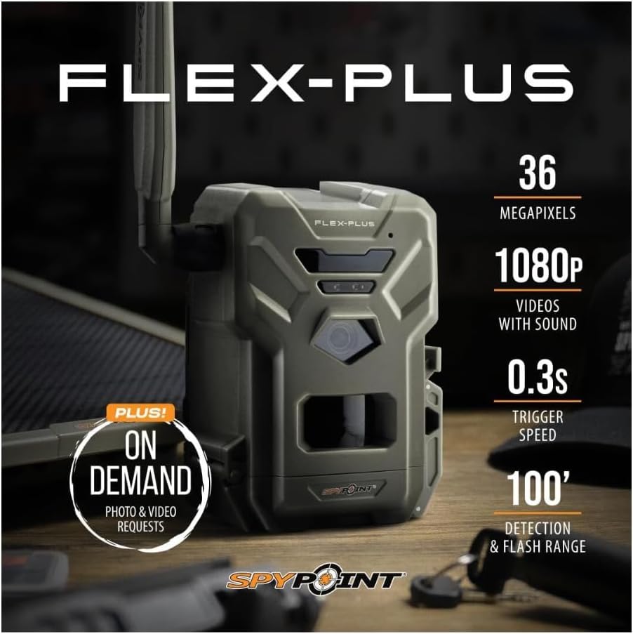 SPYPOINT Flex-Plus Cellular Trail Camera 36MP Photos 1080p Videos Dual-SIM LTE GPS Extended Battery MicroSD 32GB Ultra High Speed Class 10 Memory Card (5 Items)