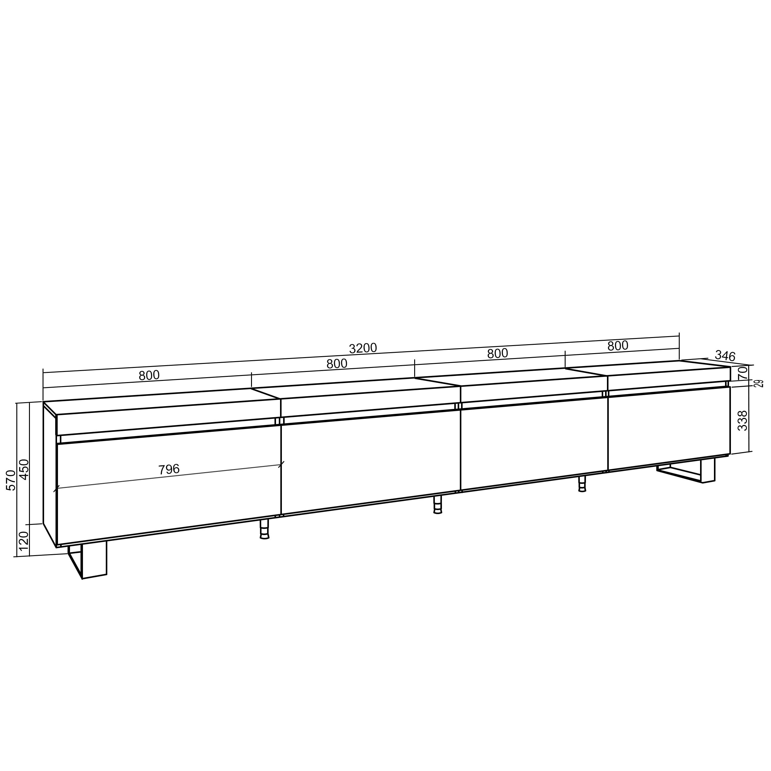 Skraut Home | Mueble TV | Televisión | Muebles de salón, almacenaje | 320x57x35 cm | para TV Gran Formato | Diseño Industrial | Estilo Moderno | Roble