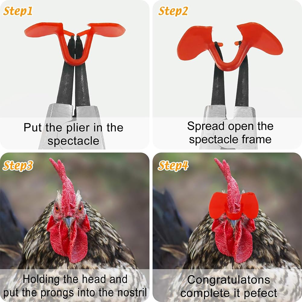 Occhiali per Pollo Senza ago, Maschere per Occhi durevoli per pollame Fagiano, Occhiali Anti-Becco per Galline e Galline per Galline e Uccelli 200pz Red Medium