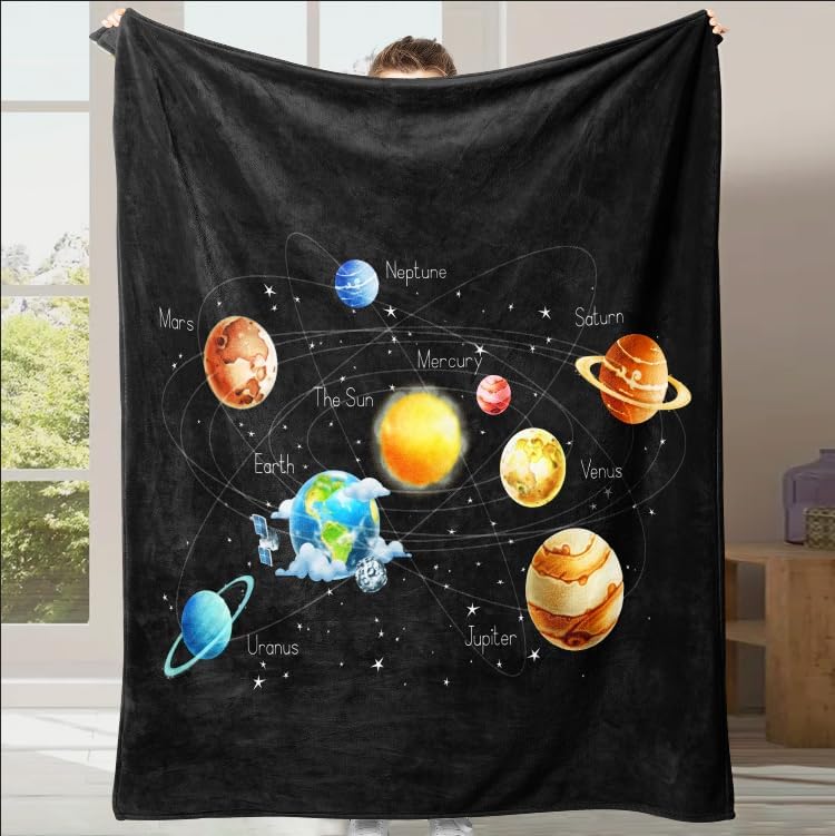 Space Throw Blanket for Kids Boys and Girls-50 X60 Soft Planets Blankets Solar System Lightweight Flannel Blanket for Sofa Bed Couch - Image 2