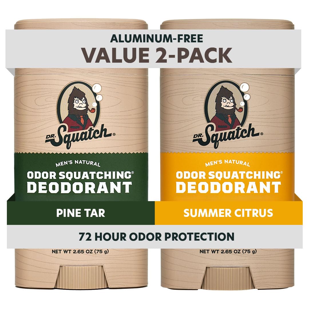Odor Squatching Men Natural Deodorant without Aluminium with Pine and Citrus Summer Tar (2.65 ounces, Pack of 2)