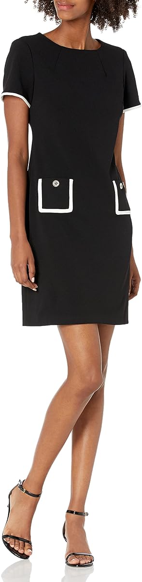Tommy Hilfiger Mini vestido recto de manga corta con cuello joya y ribetes en contraste para mujer