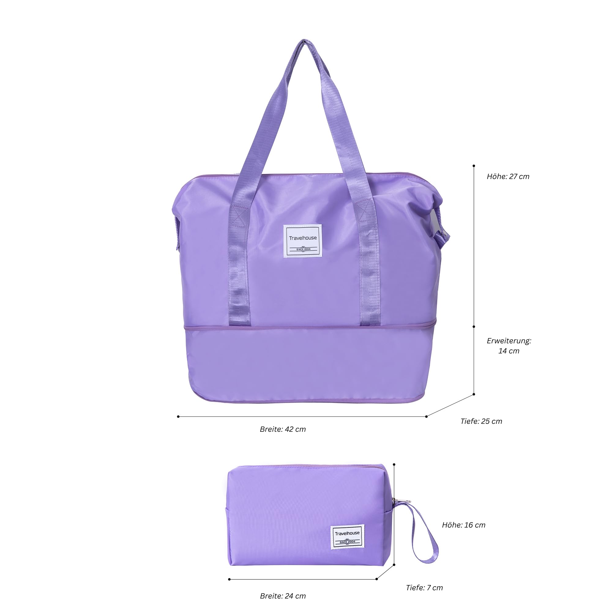 Travelhouse Ascona - Set di 5 bagagli, valigetta con ruote, policarbonato + custodia rigida ABS, borsa da viaggio e beauty case, set di bagagli a mano, viola/lilla, 77x30x53 cm, Set di valigie