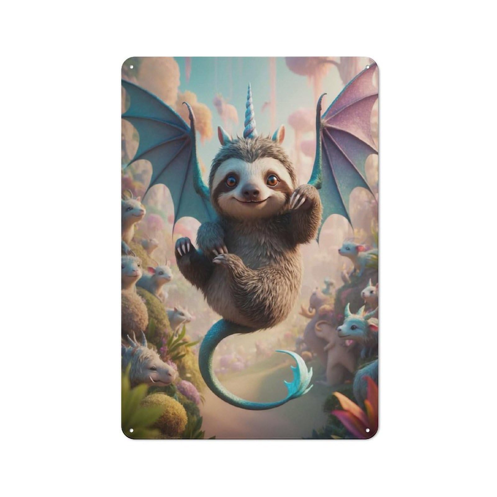 Junmoney Sloth Pup Dragon Unicorn Hybrid Classic Metal Wall Decor 30X20cm, Vintage Metal Sign For Hallway, Home Bar, Garage Or Study