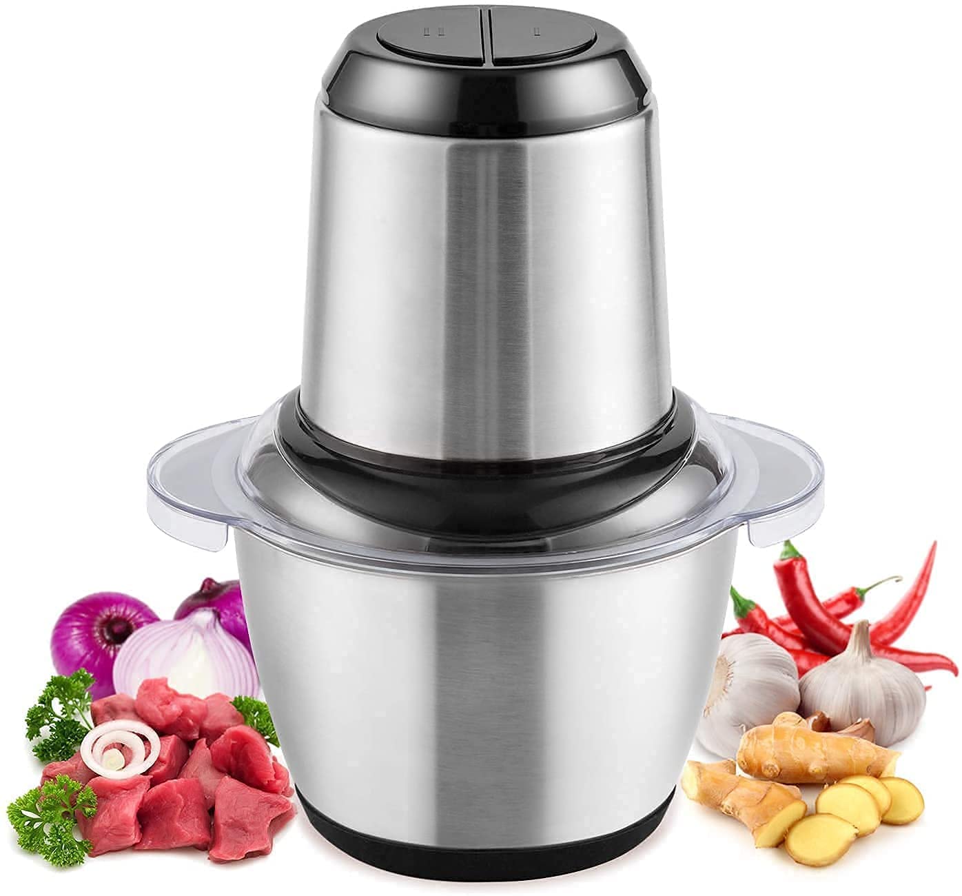 WindWarrior 300W Electric Meat Grinder & Food Chopper | 2L Stainless Steel Bowl | Onion Garlic Vegetable Cutter Slicer Dicer | Heavy-Duty Kitchen Food Processor (Silver, 4 Blade)-image-4