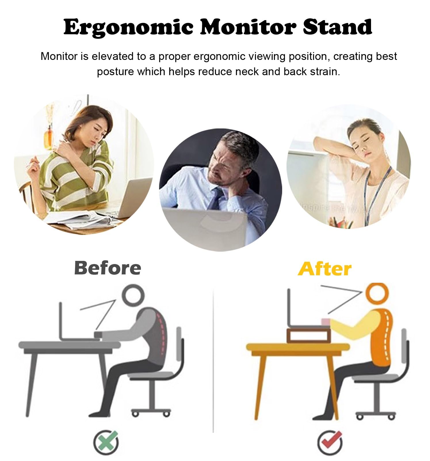 Stojak na Monitor Stojak na Monitor Komputerowy Podwyższenie Narożne, Solidna Drewniana Półka Podnosząca Monitor, Łatwy Montaż, Organizer Stołowy do Przechowywania Laptopa, Drukarki, Klawiatury(White)