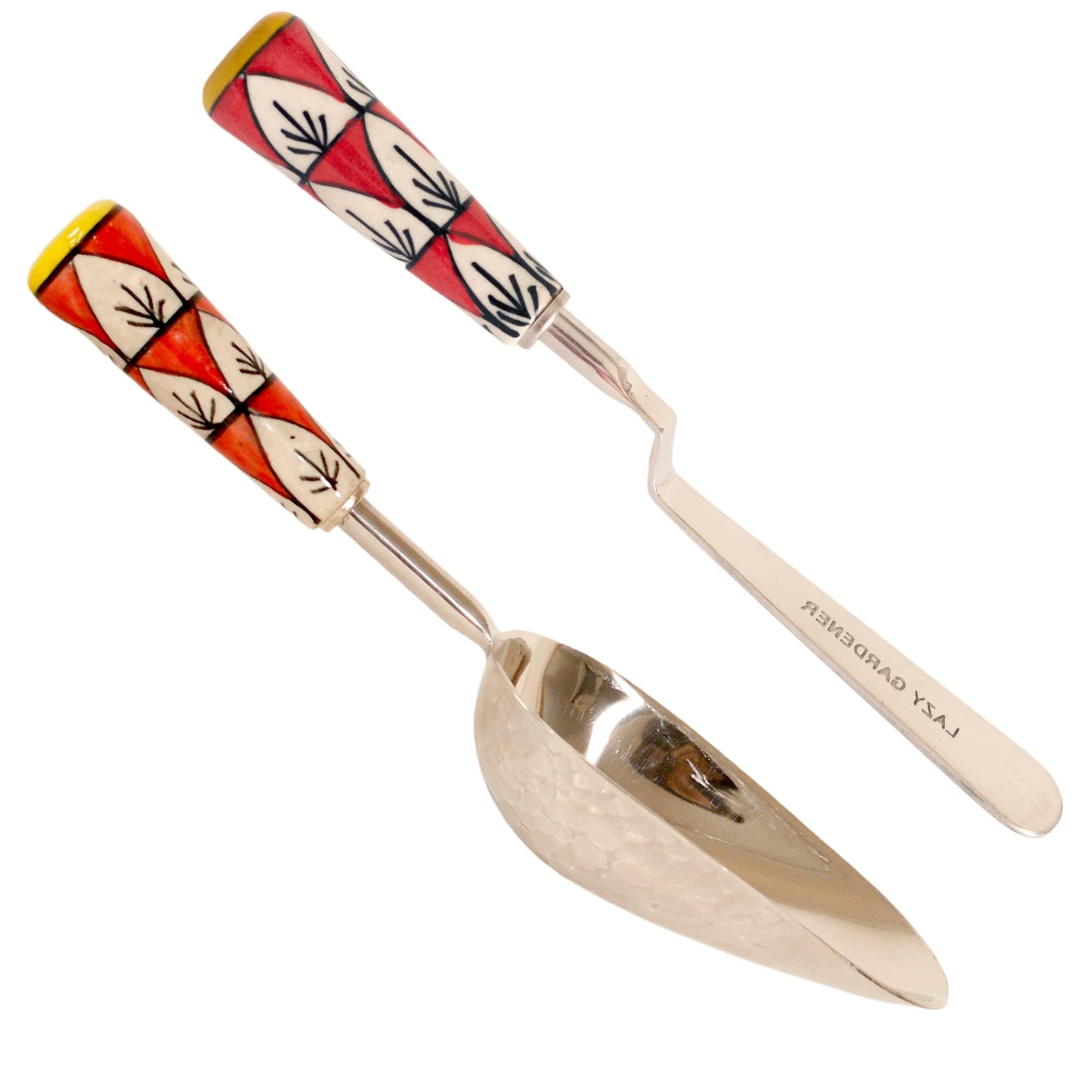 Lazy Gardener Gardening Scoop Stainless Steel & Tools for Soil Tilling Stainless Steel Khurpi with Ceramic Handle for Small Pots (Red & Yellow_ Set of 2) (B09QYNYTHL) Amazon Price History, Amazon Price Tracker