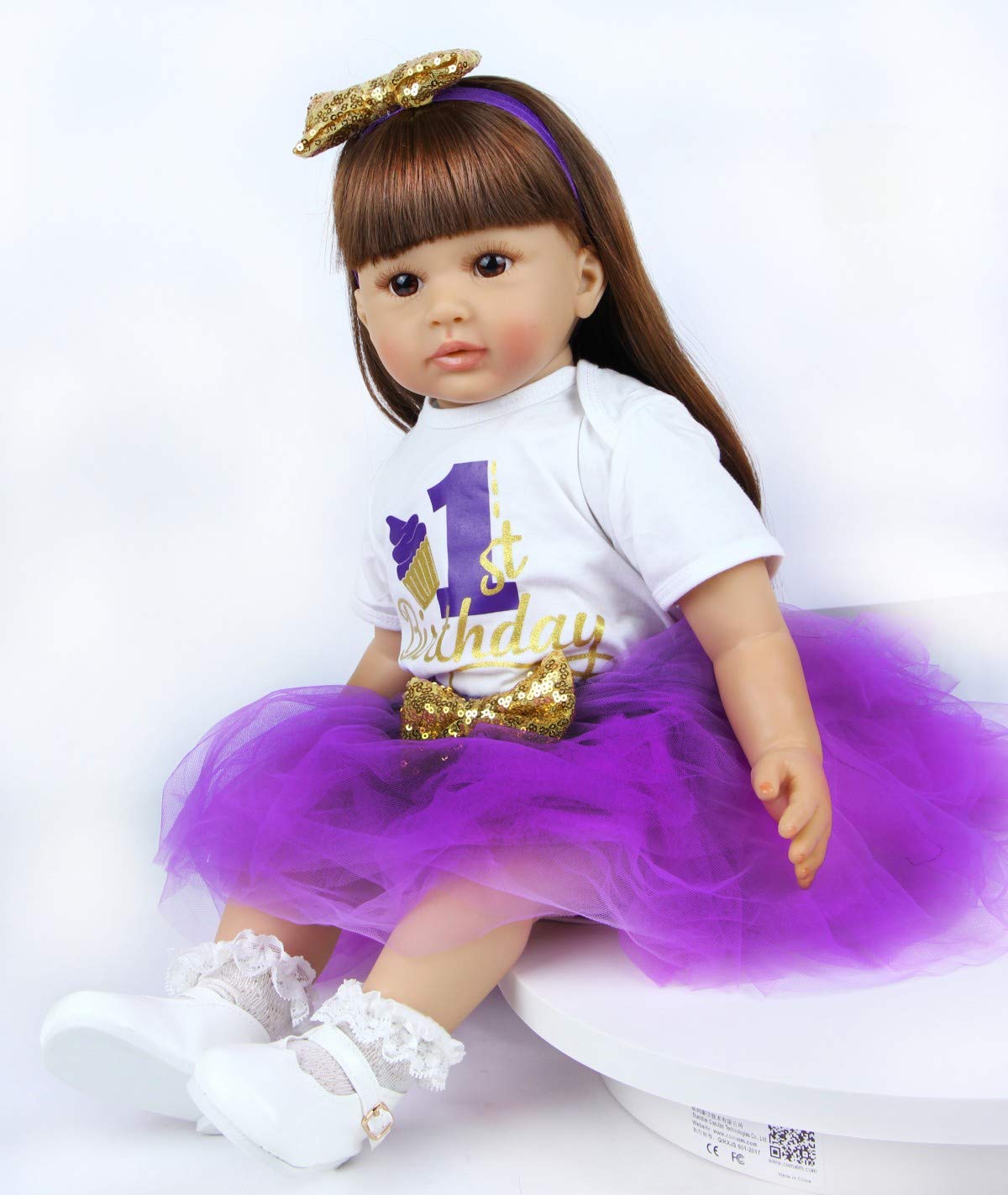 ZIYIUI 24 Zoll 60 cm Realistische Reborn Babypuppen Kleinkind Weiche Silikon Vinyl Reborn Baby Mädchen Dolls with Lange Haare Kind Geschenke Realistisch Handgemacht Spielzeug Geschenke