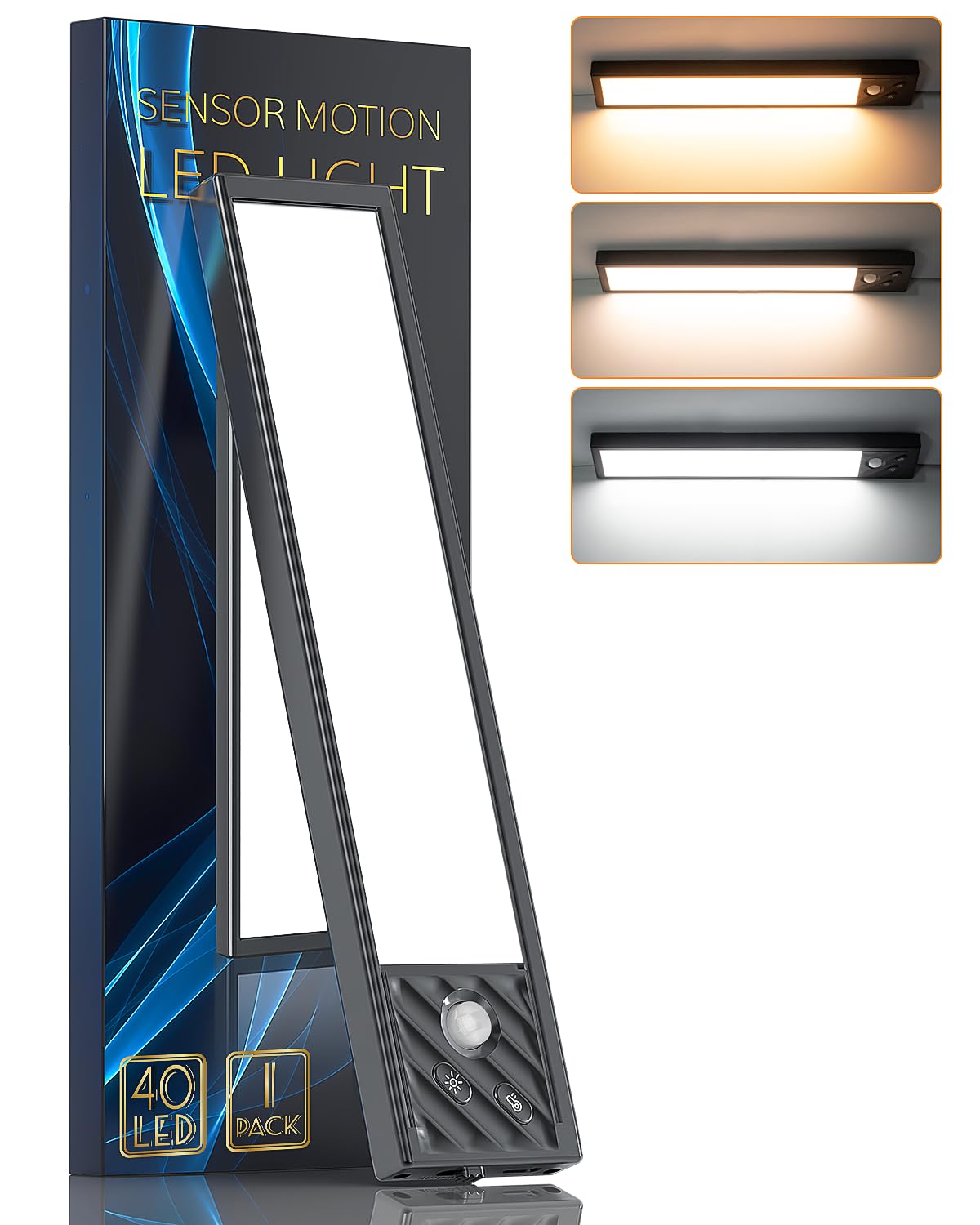 HIBOITEC Under Cabinet Kitchen Lights, 3 Color Wardrobe Lights Motion Sensor, Dimmable USB-C Rechargeable for Bedroom, Stair, Hallway, Wardrobe, 2 Pack