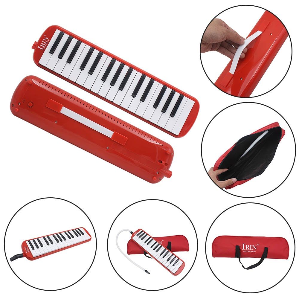 32 Tasten Melodica Musikinstrument Air Piano Keyboard Melodica Instrument mit Tragetasche (rot)