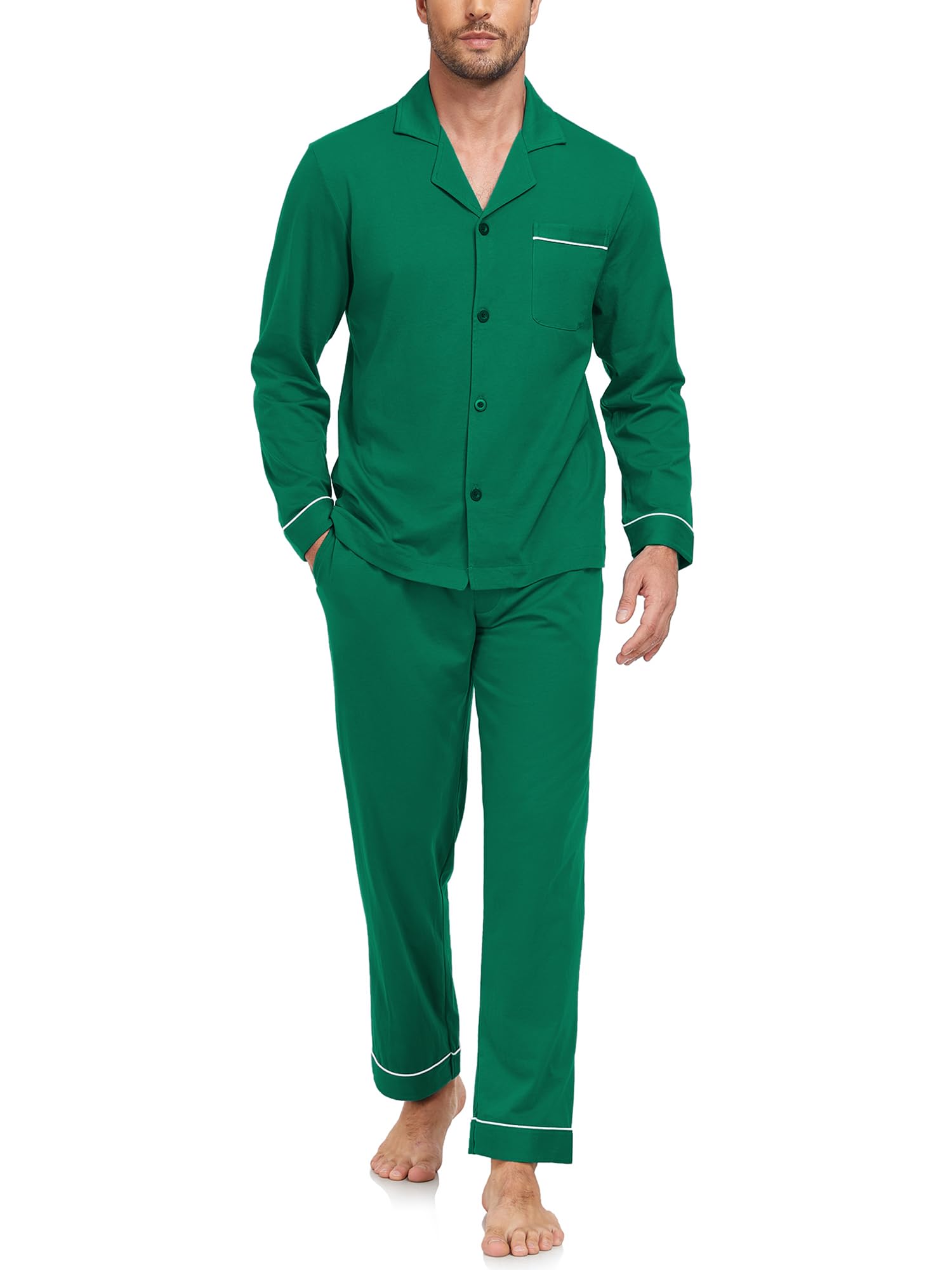 EA'S SECRET Schlafanzug Herren lang 100% Baumwolle Pyjamas Set Langarm Knopfleiste Zweiteiliger Schlafanzüge für Männer