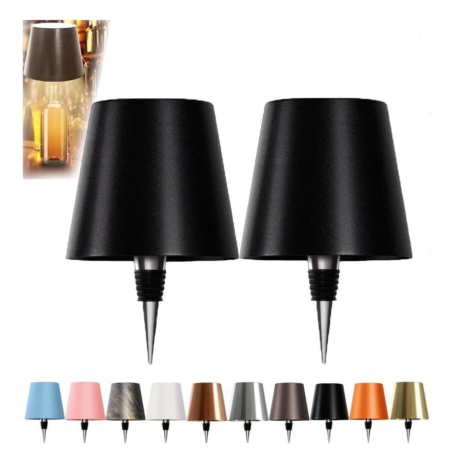 JORCEDI Wireless Bottle Lamp - Rechargeable Bottle Lights USB Rechargeable Bottle Lamp Kit, LED Bottle Lamp Wine Bottle Lamp Touch Dimmable Lamp for Bottle (2pcsBlack,RGB)