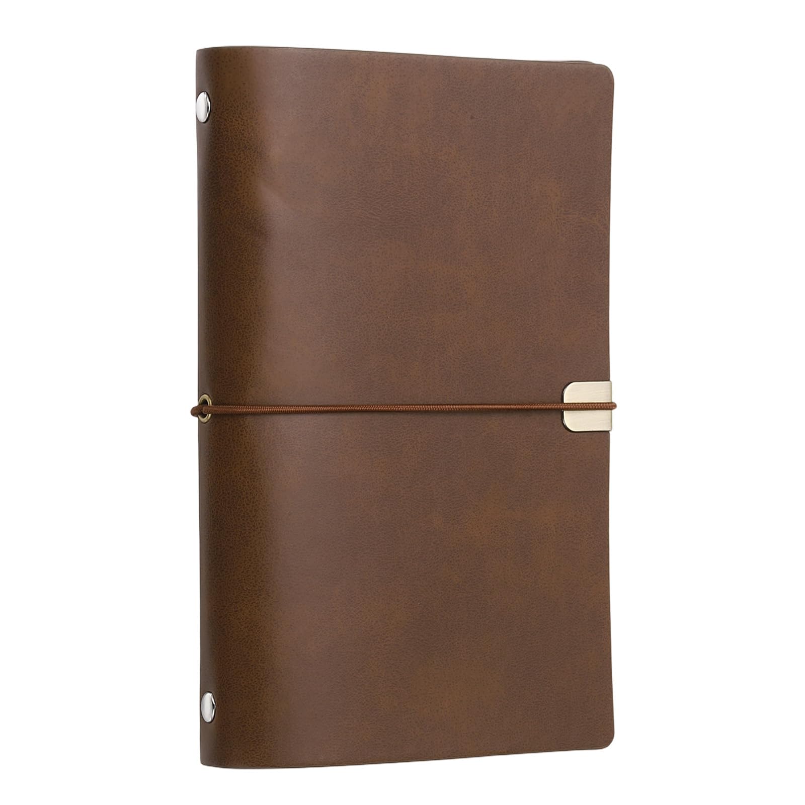 PATIKIL A6 Leather Binder Journal Cover, 6 Ring Refillable Binder Loose Leaf Notebook Protector with Elastic Closure No Paper for Work Meeting Notebook Folder, Coffee Brown