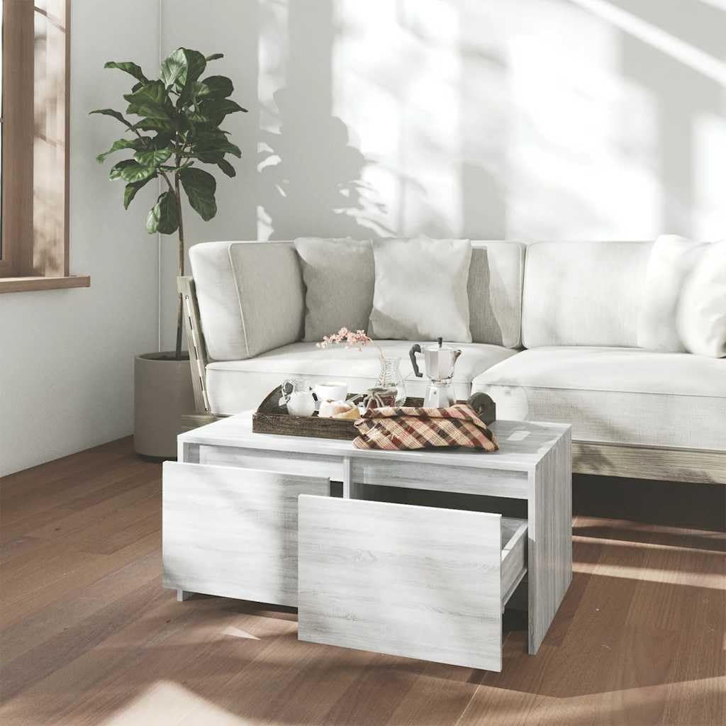 Mesa de centro Sonoma gris 90 x 50 x 41,5 cm, madera de diseño moderno, con 2 cajones, para salón, dormitorio, pasillo