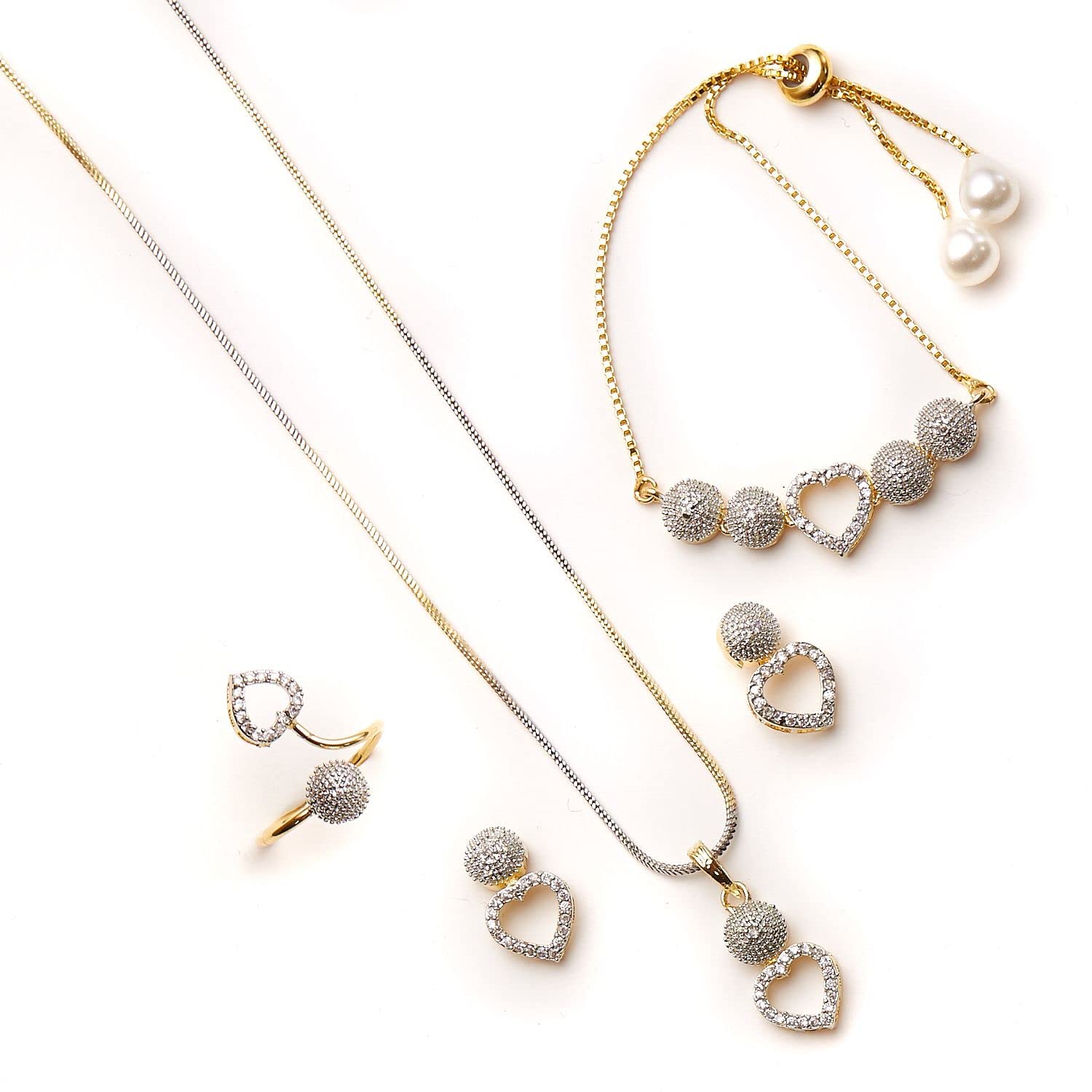 KENNICE Gold-Plated American Diamond Necklace with Earrings, Bracelet and Ring Jewellery Set for Girls and Women (B0BVRKW39H) Amazon Price History, Amazon Price Tracker