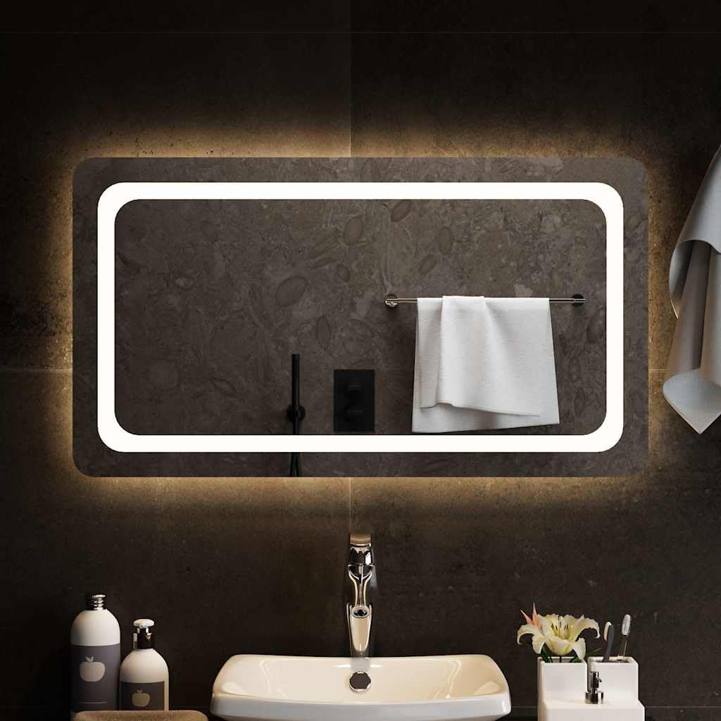 Lustro łazienkowe LED, 90 x 50 cm, szkło, IP65, oświetlenie USB, lustro kosmetyczne z haczykiem, wodoszczelne wzornictwo do montażu na ścianie do przedpokoju i sypialni