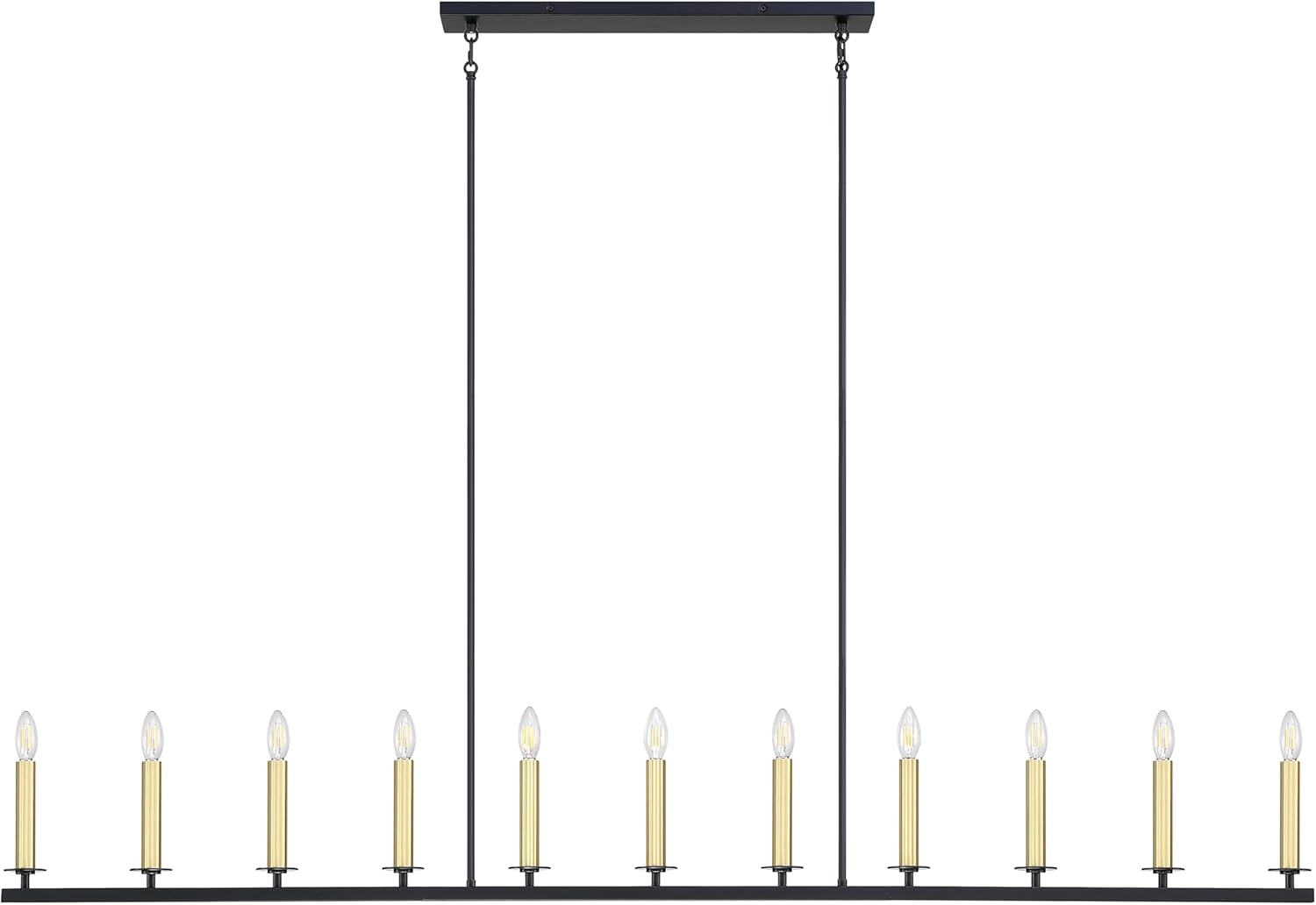 48 Inch 5 Light Linear Kitchen Island Lighting Fixture，Classic Chandeliers Black Finish White Linen Modern Chandelier Shades for Foyer Living Room