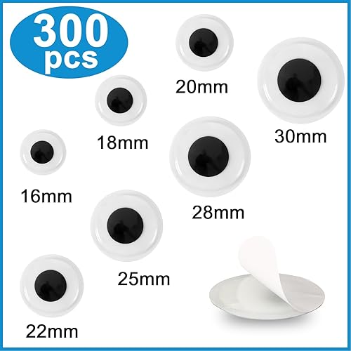 Miniatura 9 de UPINS 300 piezas redondas de plástico negro Googly Wiggle Eyes autoadhesivas tamaño grande 0.591 in 0.709 in 0.787 in 0.984 in