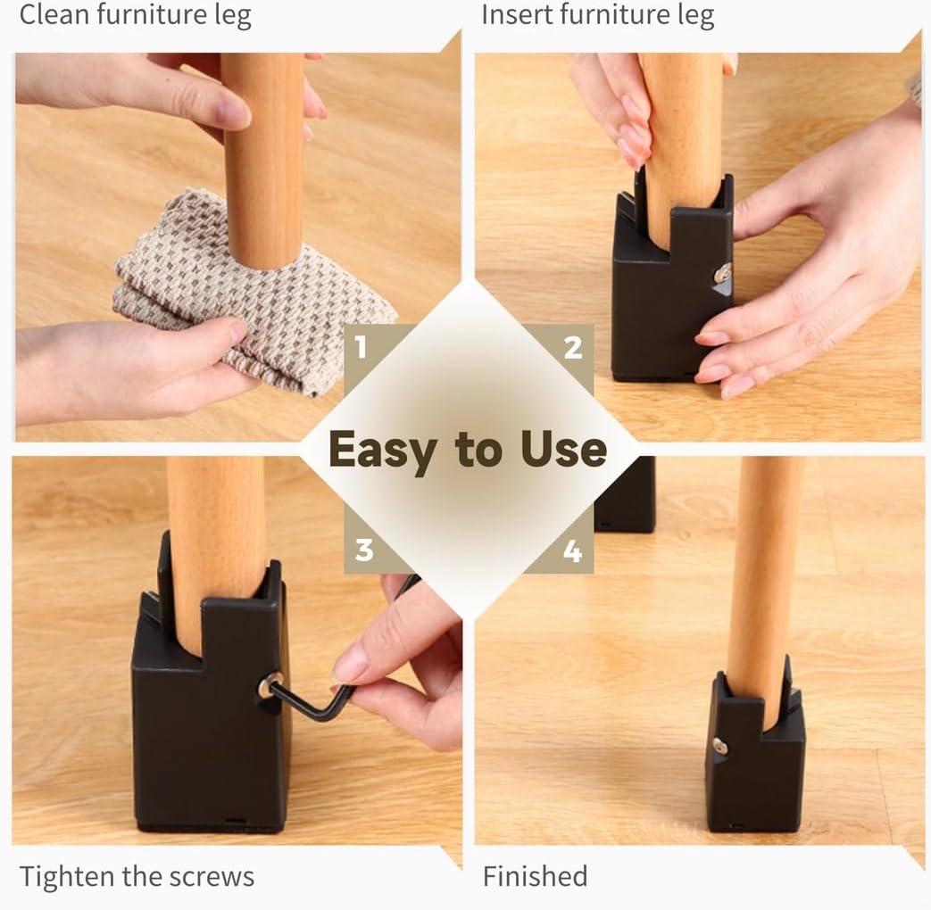Furniture Risers Heavy Duty, 4 Pcs Bed Risers 4-Inch Adjustable with Screw Clamps, Risers for Sofa Couch Desk Chair Tables, Fit 0.87-1.65 Furniture Legs