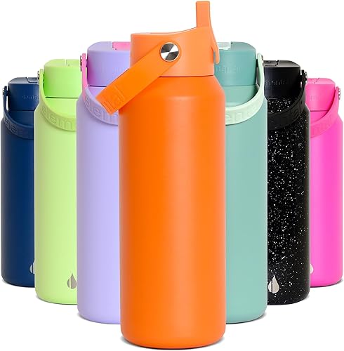 Miniatura 52 de Elemental Botella de agua aislada de 40 onzas con pajilla, botellas de agua con núcleo de acero inoxidable 100% a prueba de fugas para viajes,