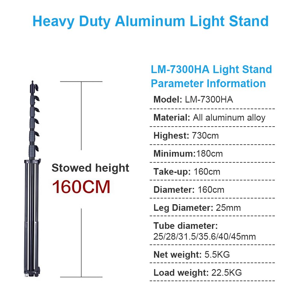 FOMITO LM-7300HA Foto-Lichtständer, 730 cm, luftgepolstertes, robustes Aluminium, Foto-Video-Stativ mit 6,35 mm Schraube für Drohnenkommunikations-Basisstation und Studio-Licht, maximale Belastung