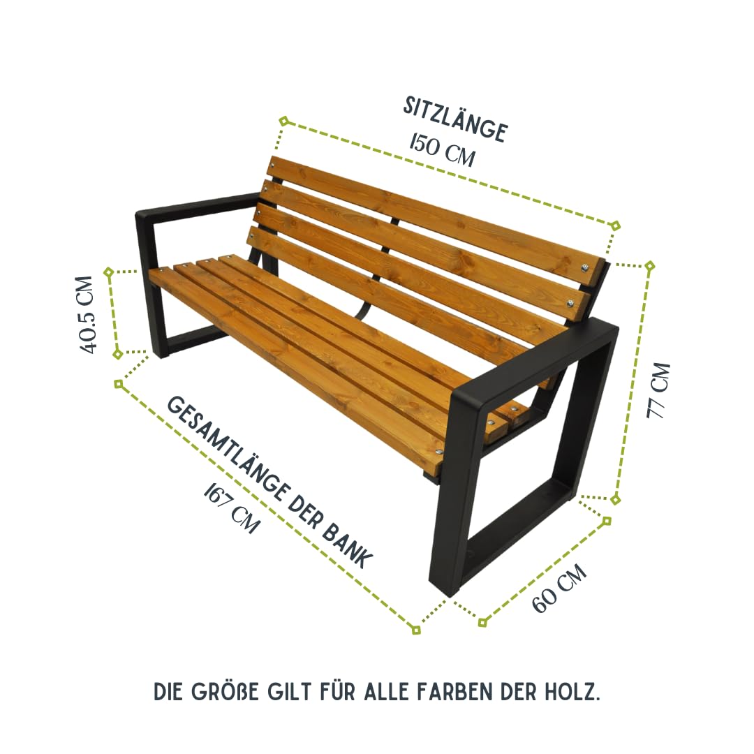 REKORD Gartenbank VIKING BIS 186cm - Wetterfeste Parkbank Aus Metall & Holz
