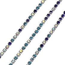 uxcell 10 Yard Crystal Rhinestone Chain, 2.0mm Sew on Close Claw Chain Trim for DIY Jewelry, Clothing, Bags, Shoe Decoration (Silver, Sapphire Blue/Light Blue/White AB)